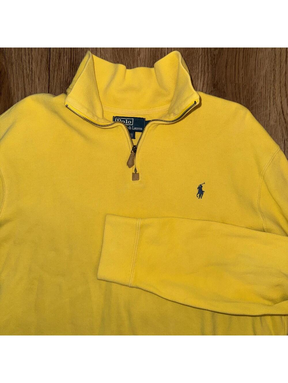 Polo Ralph Lauren Mens Large  Quarter Zip Pullover Sweater Yellow Cotton Clean